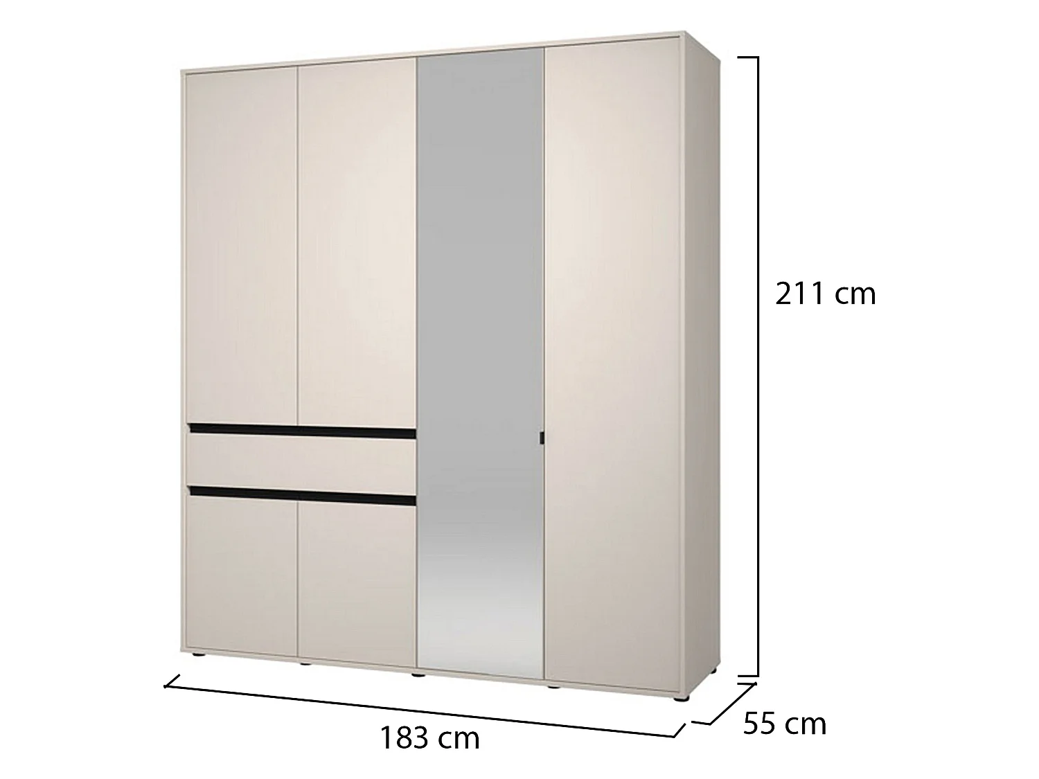 Großer Kleiderschrank, 4 Regalböden, 183x211h cm Weiß-Creme, Schlafzimmer-Schrank, 1 Schublade, Kleiderstange