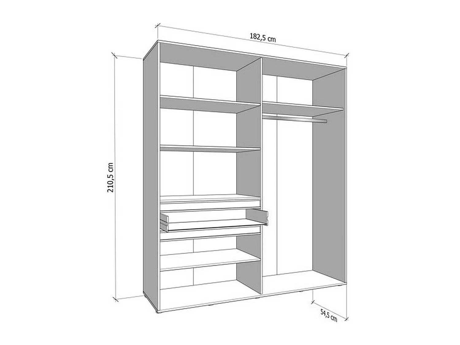 Großer Kleiderschrank, 4 Regalböden, 183x211h cm Weiß-Creme, Schlafzimmer-Schrank, 1 Schublade, Kleiderstange