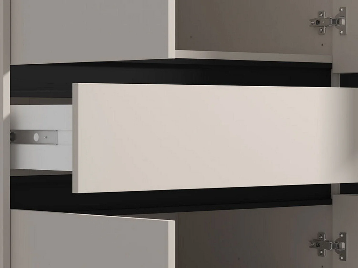 Großer Kleiderschrank, 4 Regalböden, 183x211h cm Weiß-Creme, Schlafzimmer-Schrank, 1 Schublade, Kleiderstange