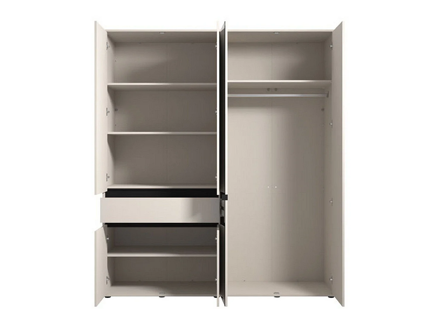 Großer Kleiderschrank, 4 Regalböden, 183x211h cm Weiß-Creme, Schlafzimmer-Schrank, 1 Schublade, Kleiderstange