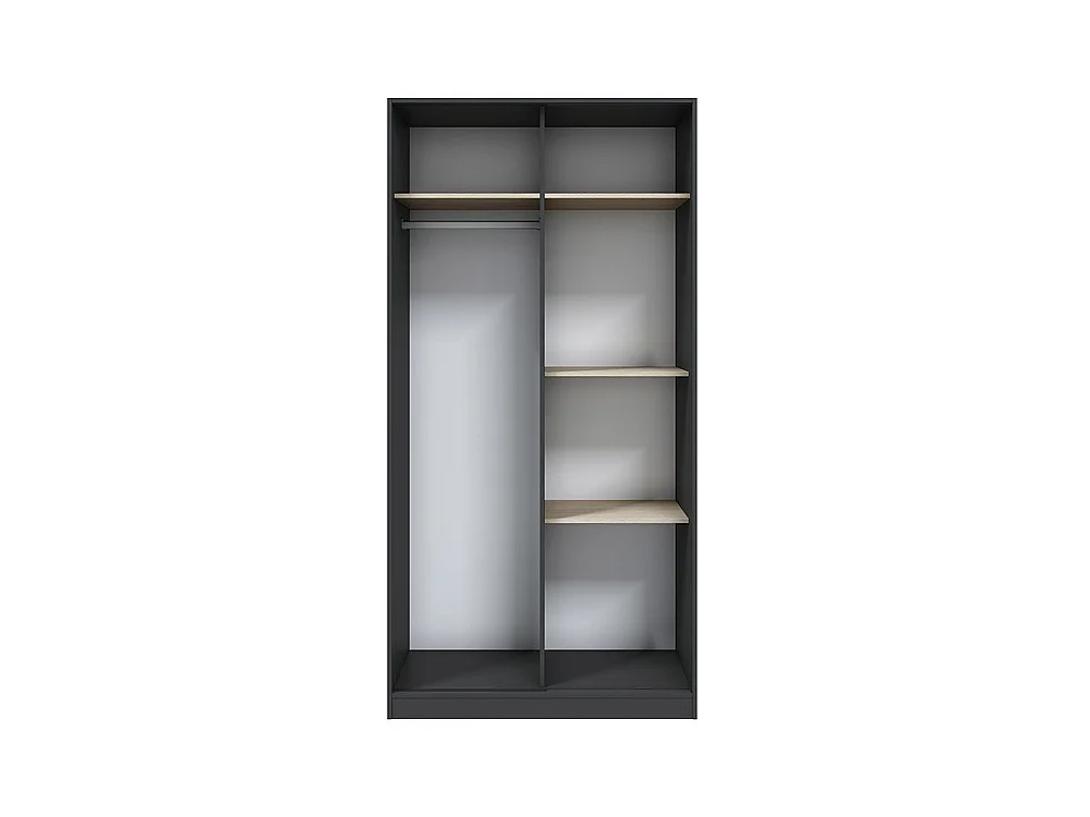 Kledingkast Orgosolo met 2 deuren, kledingroede, 100x200h cm zwart antraciet, slaapkamerkast, 4 legplanken, 2 deuren