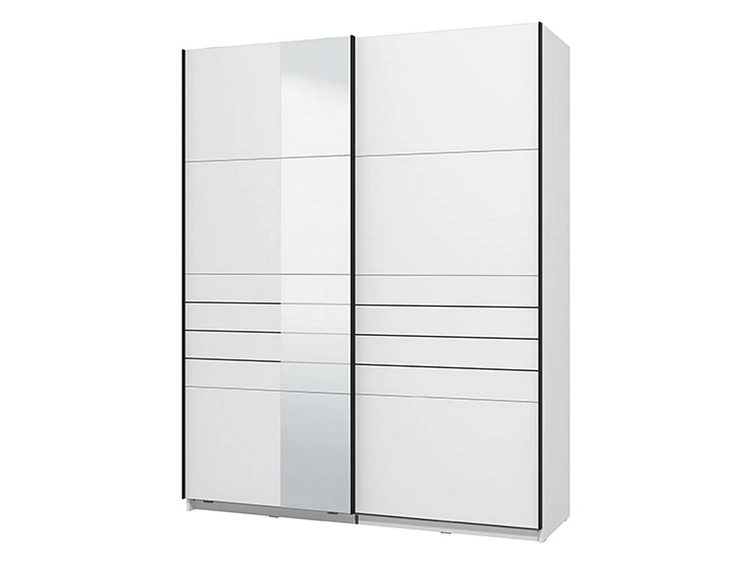Großer Kleiderschrank Vialone, Kleiderstange, 146x218h cm Mattweiß, Schlafzimmerschrank, 2 Böden, Schiebetüren