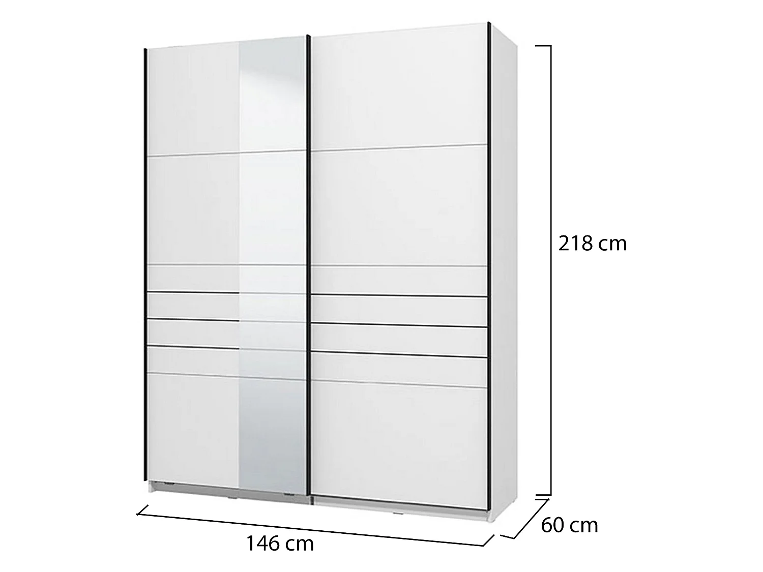 Großer Kleiderschrank Vialone, Kleiderstange, 146x218h cm Mattweiß, Schlafzimmerschrank, 2 Böden, Schiebetüren