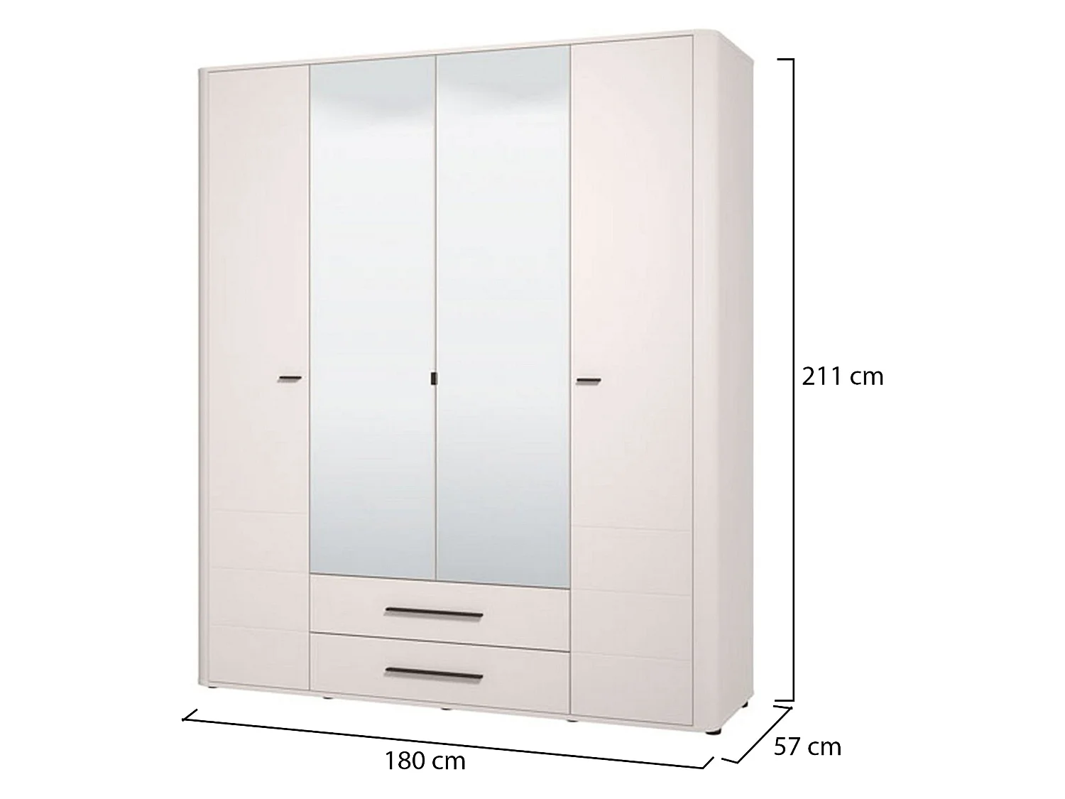 Großer Schrank Taburno, 9 Regale, 180x211h cm Cremeweiß, Schlafzimmer-Schrank, 2 Schubladen, Kleiderstange