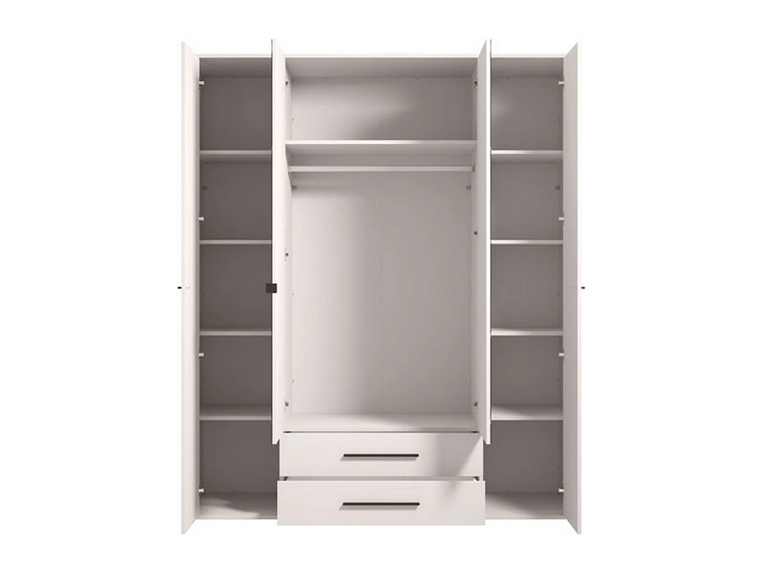 Großer Schrank Taburno, 9 Regale, 180x211h cm Cremeweiß, Schlafzimmer-Schrank, 2 Schubladen, Kleiderstange