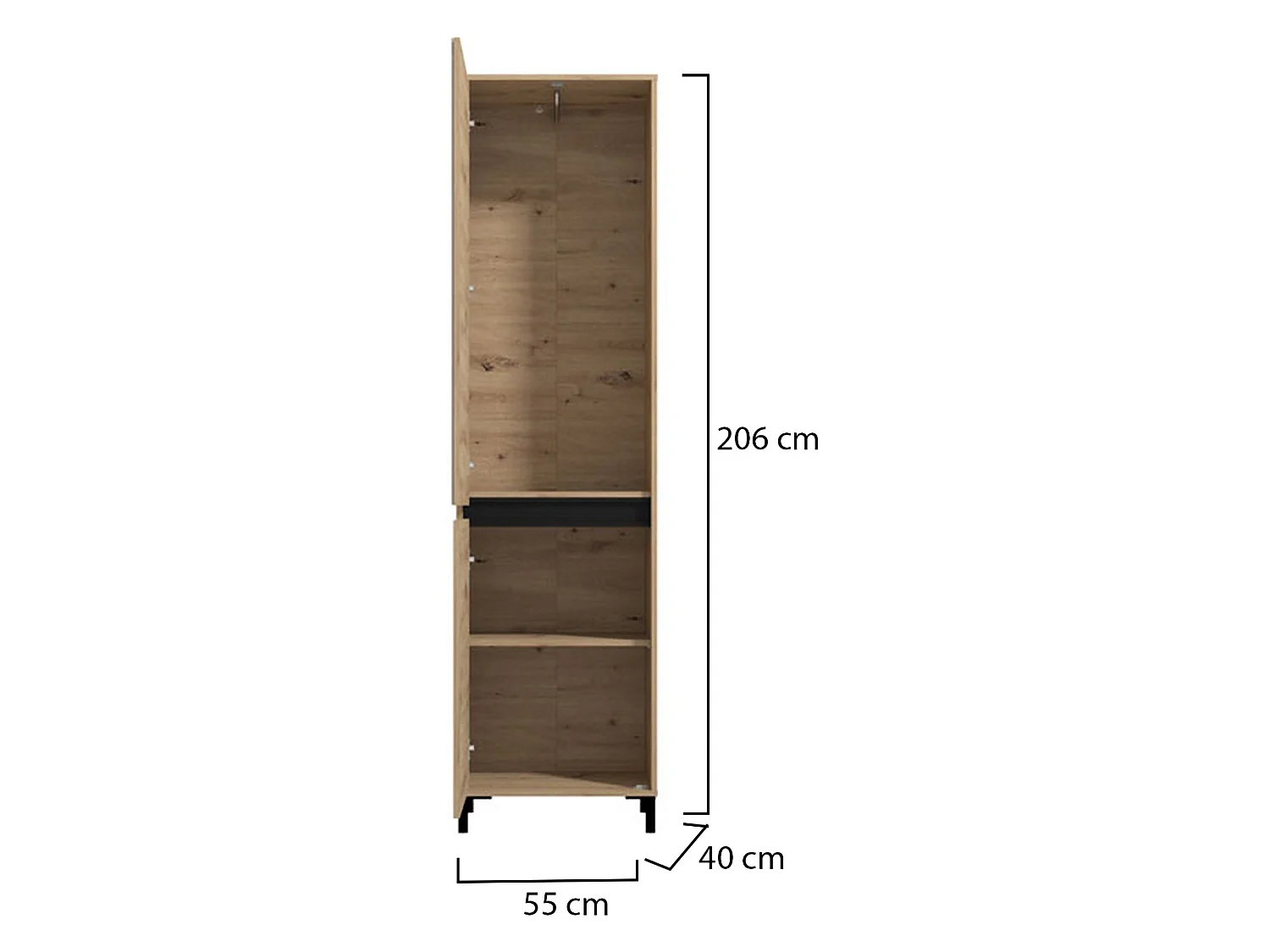 Garderobenschrank 2 Türen, Kleiderstange, 55x206h cm Wildeiche, Schlafzimmer, 2 Regale, 2 Türen