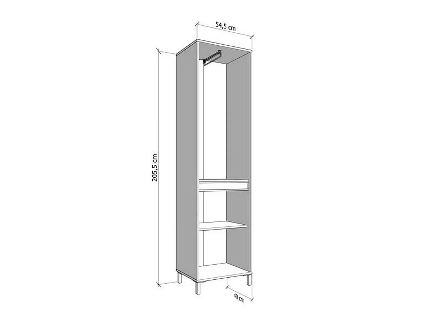 Garderobenschrank 2 Türen, Kleiderstange, 55x206h cm Wildeiche, Schlafzimmer, 2 Regale, 2 Türen