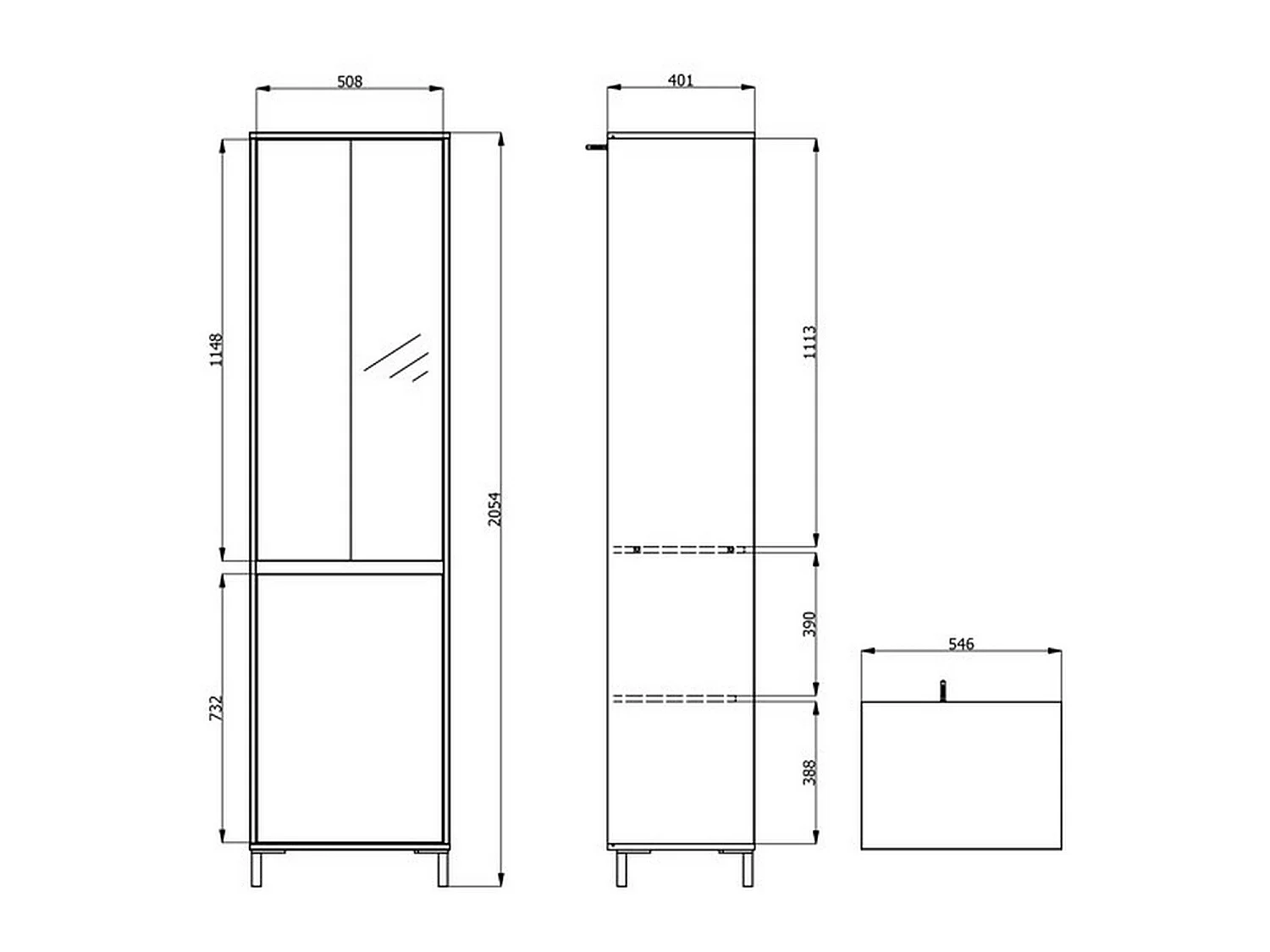 Garderobenschrank 2 Türen, Kleiderstange, 55x206h cm Wildeiche, Schlafzimmer, 2 Regale, 2 Türen