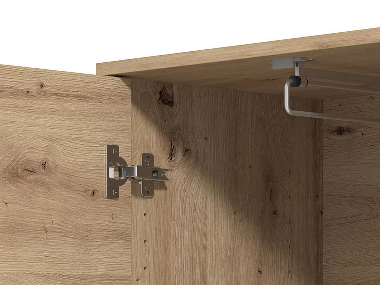 Garderobenschrank 2 Türen, Kleiderstange, 55x206h cm Wildeiche, Schlafzimmer, 2 Regale, 2 Türen