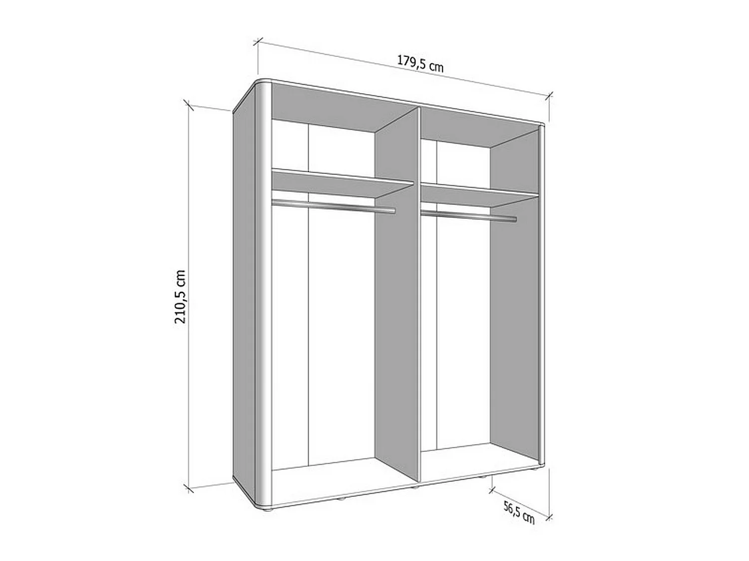 Großer Kleiderschrank, 2 Böden, 180x211h cm Cremeweiß, Schlafzimmer, Kleiderständer, 4 Fächer