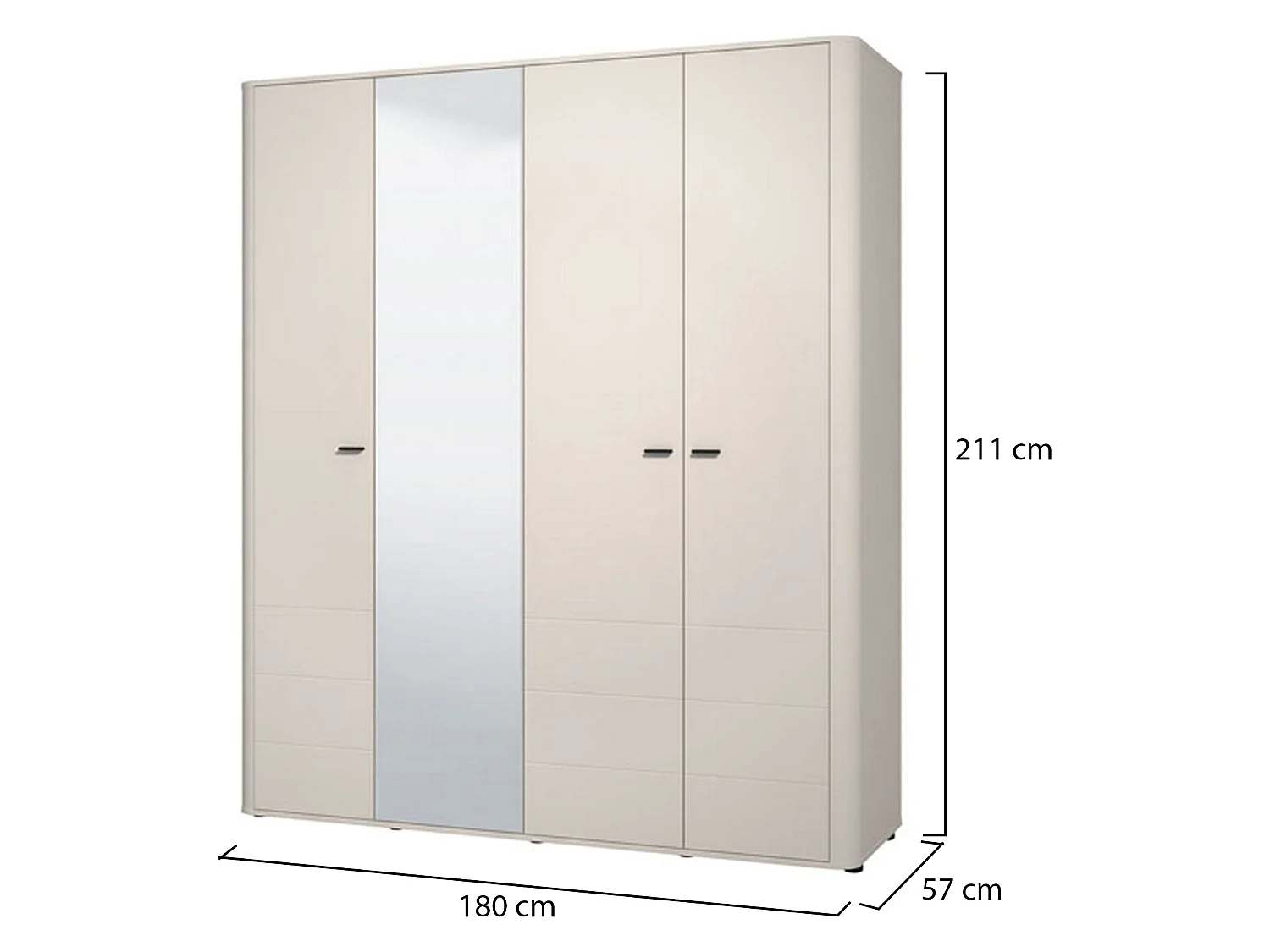 Großer Kleiderschrank, 2 Böden, 180x211h cm Cremeweiß, Schlafzimmer, Kleiderständer, 4 Fächer