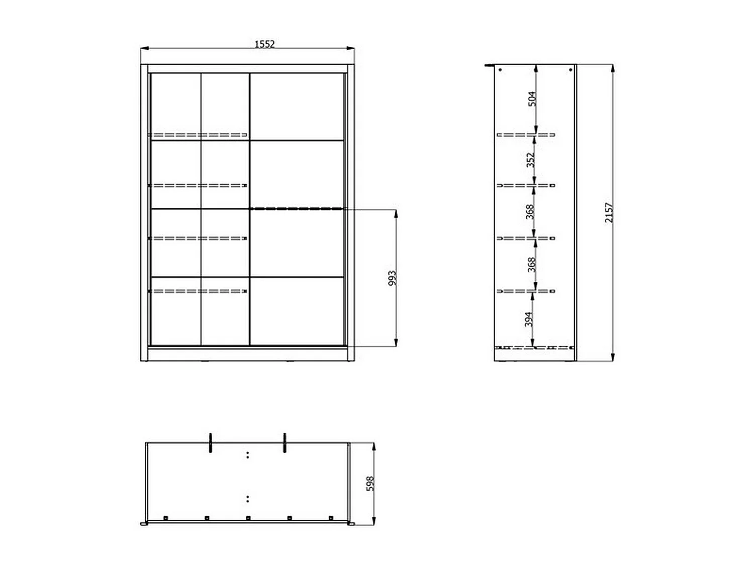 Großer Kleiderschrank Carisolo, mit Kleiderstange, 155x216h cm Mattweiß, Schlafzimmer-Schrank, 5 Böden, 7 Fächer