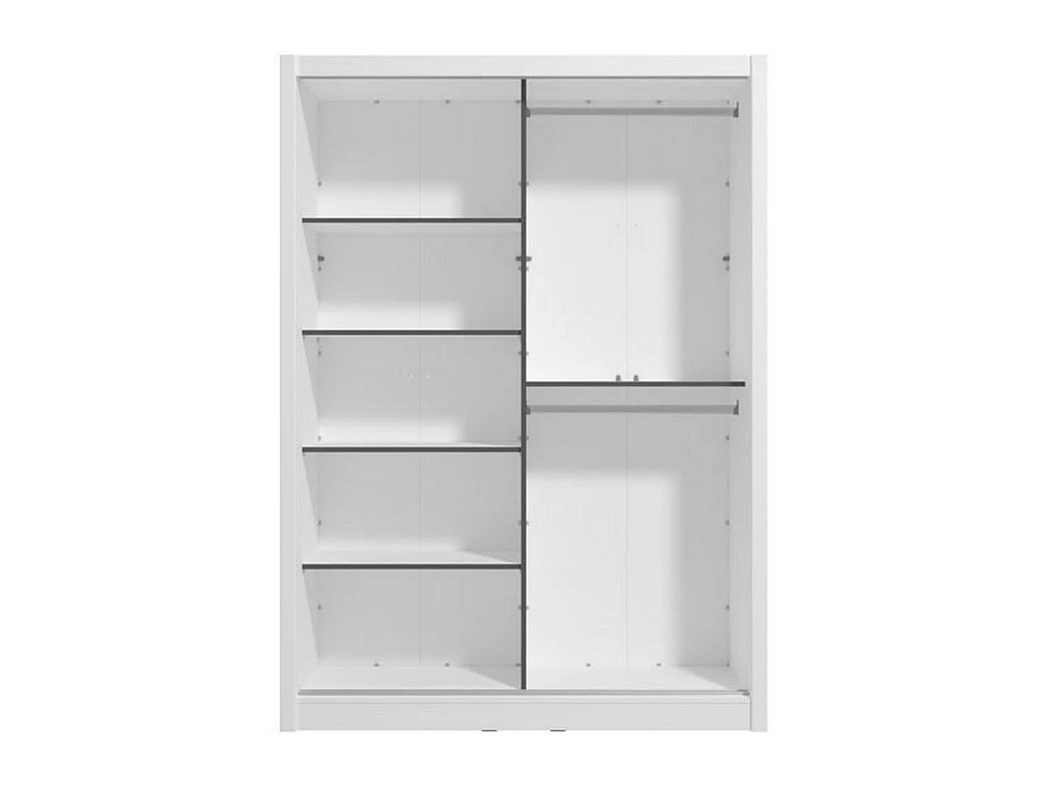 Großer Kleiderschrank Carisolo, mit Kleiderstange, 155x216h cm Mattweiß, Schlafzimmer-Schrank, 5 Böden, 7 Fächer