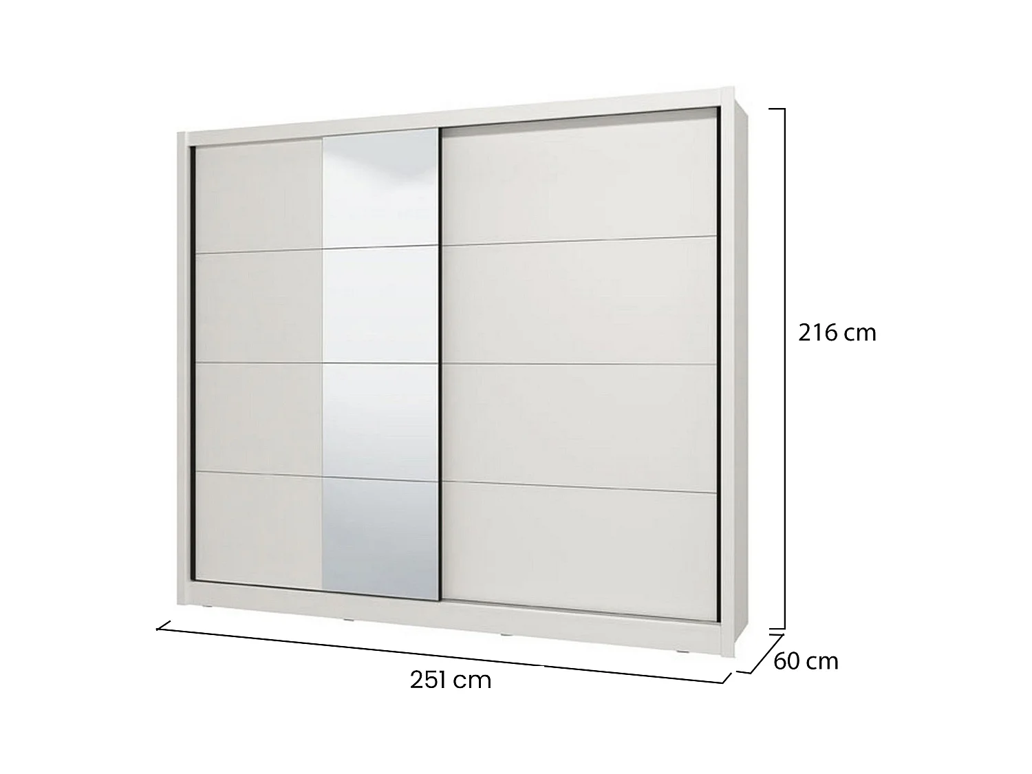 Großer Kleiderschrank Pedavena, Garderobe, 251x216h cm Mattweiß, Schlafzimmer-Schrank, 8 Ablagen, 12 Fächer
