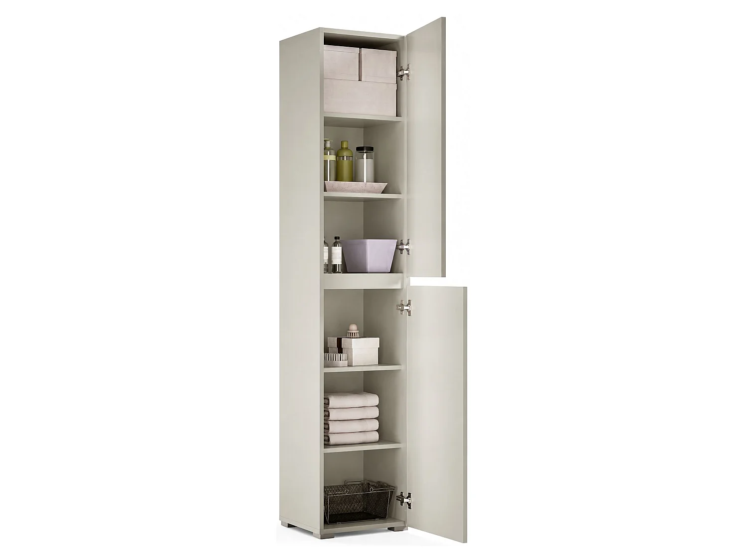 Armadio Multiuso 2 Ante Daisuke, 5 Ripiani Made in Italy, 45x195h cm Grigio Chiaro, 2 Ante, Gola per Apertura Ante