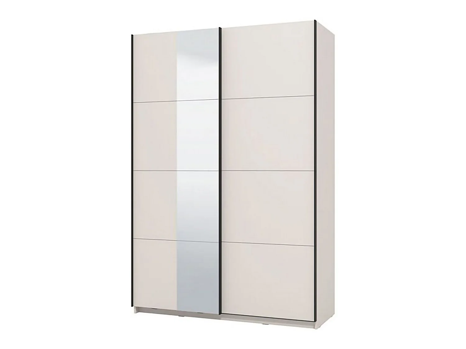 Großer Pasturo Kleiderschrank, Garderobe, 146x218h cm Cremeweiß, Schlafzimmer Schrank, 2 Regale, Schiebetür