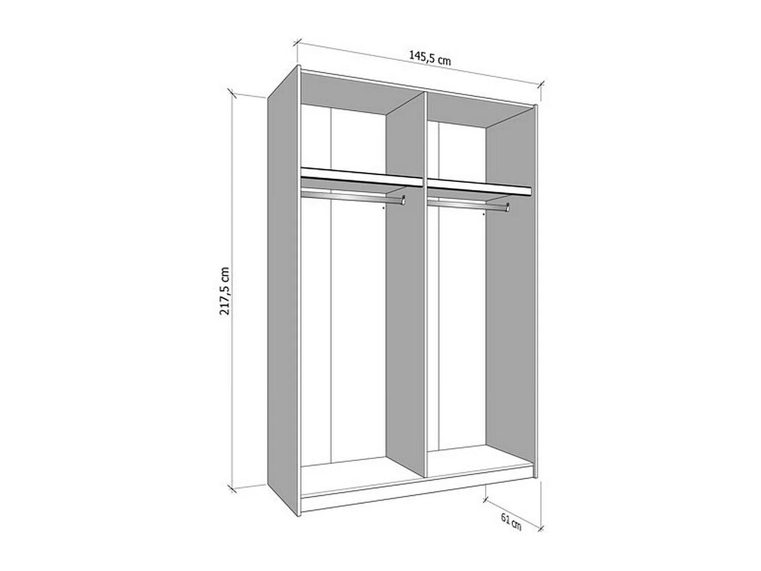Großer Pasturo Kleiderschrank, Garderobe, 146x218h cm Cremeweiß, Schlafzimmer Schrank, 2 Regale, Schiebetür