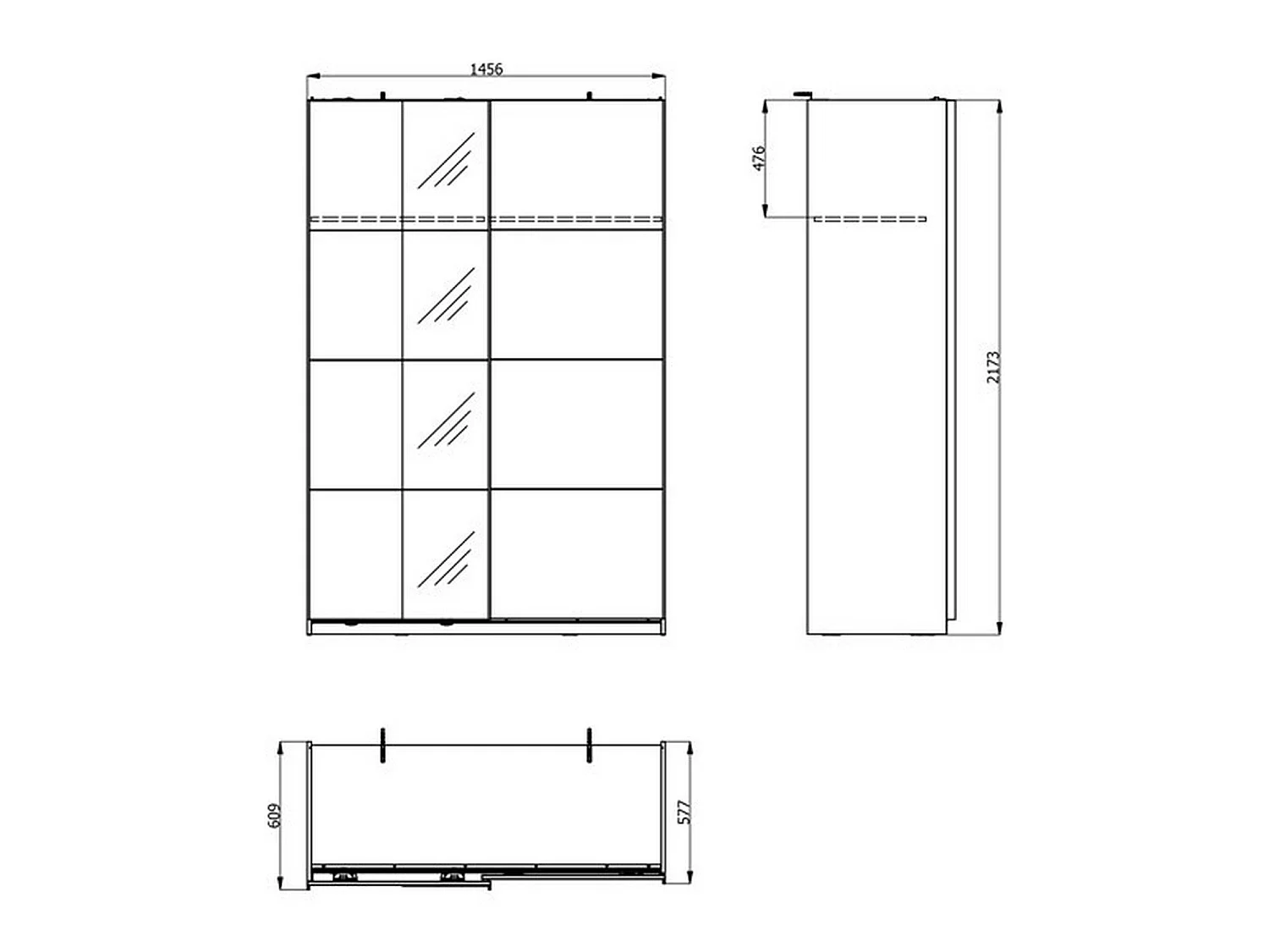 Großer Pasturo Kleiderschrank, Garderobe, 146x218h cm Cremeweiß, Schlafzimmer Schrank, 2 Regale, Schiebetür