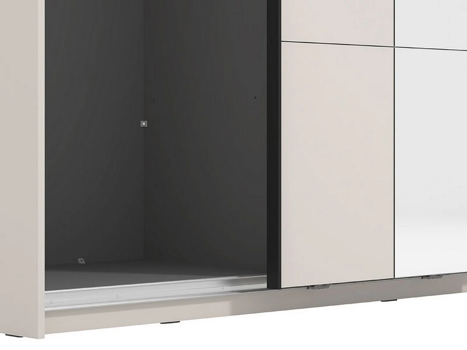 Großer Pasturo Kleiderschrank, Garderobe, 146x218h cm Cremeweiß, Schlafzimmer Schrank, 2 Regale, Schiebetür
