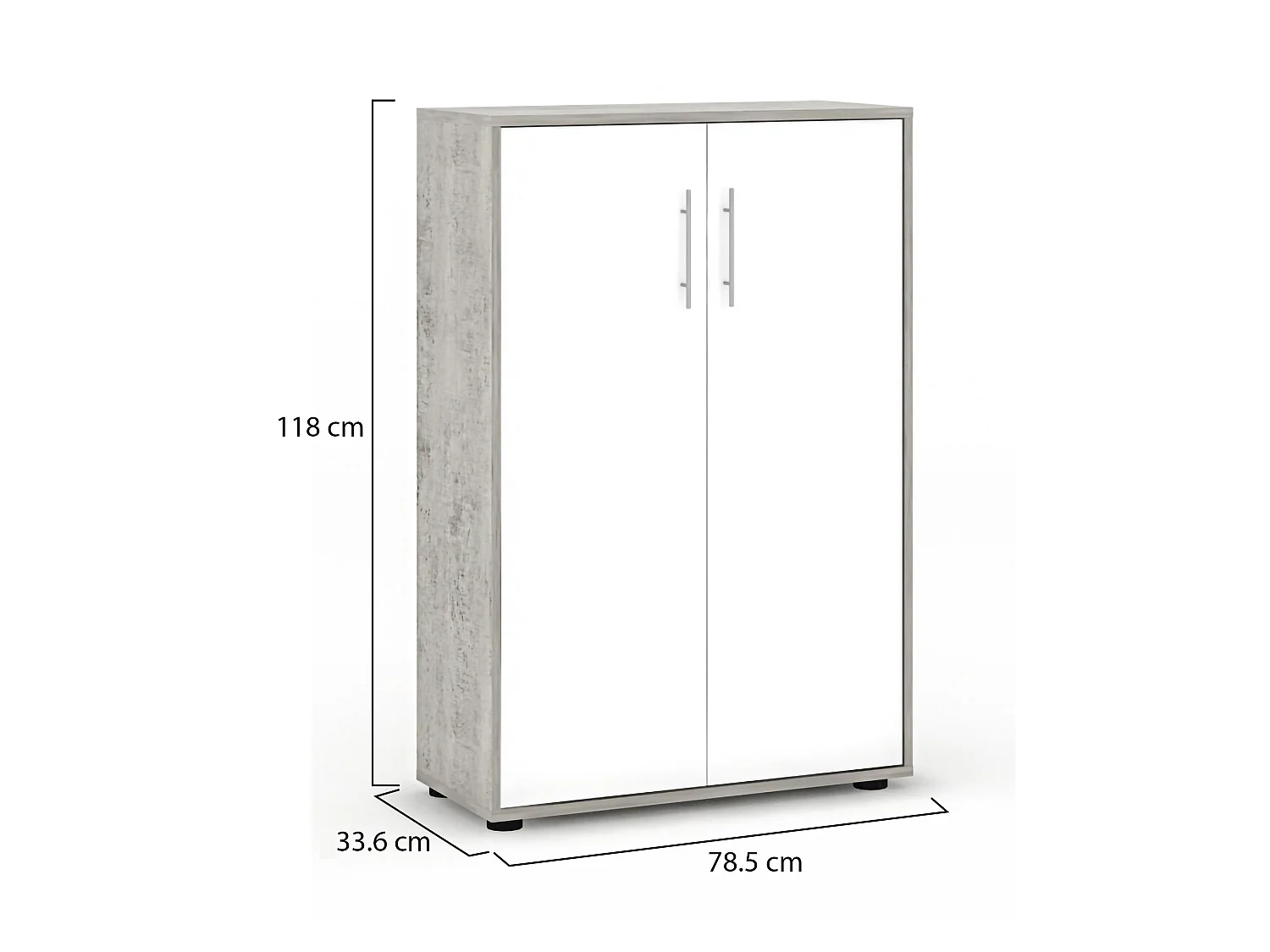 Armadio Multiuso 2 Ante Parabita, 4 Ripiani, 79x118h cm Grigio Cemento, 2 Ante, 5 Vani
