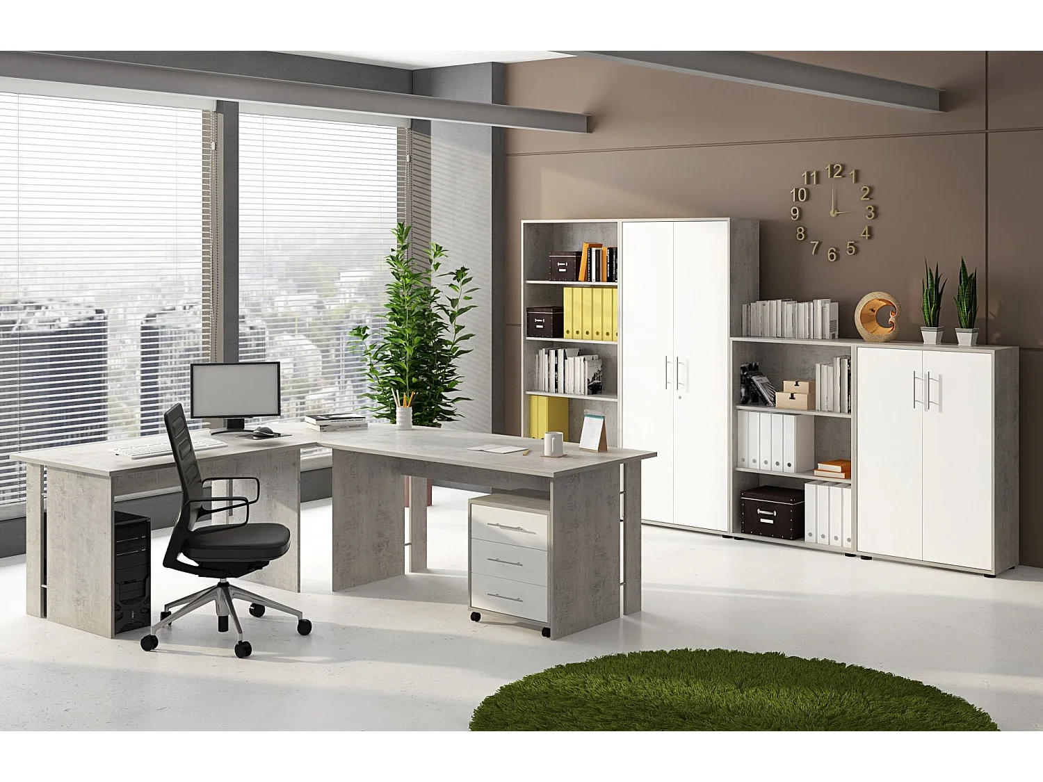 Armadio Multiuso 2 Ante Parabita, 4 Ripiani, 79x118h cm Grigio Cemento, 2 Ante, 5 Vani