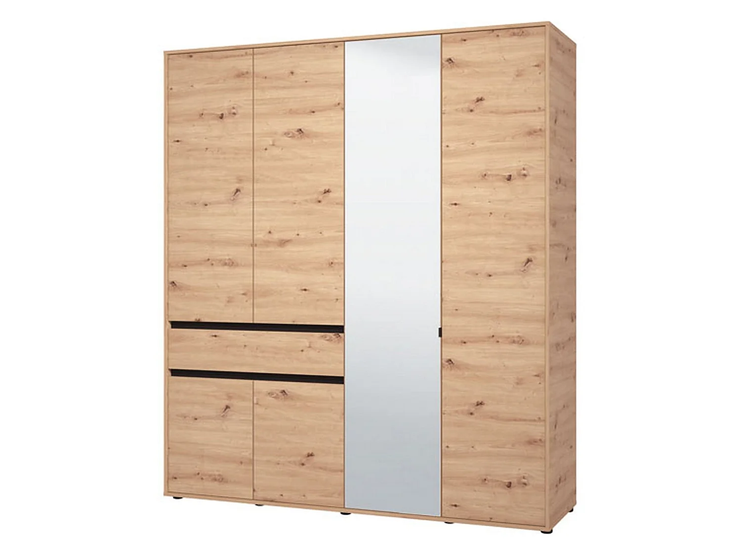 Großer Kleiderschrank Rifreddo, 4 Regalböden, 183x211h cm Braun Eiche Astknoten, Schlafzimmerschrank, 1 Schublade, Kleiderstange