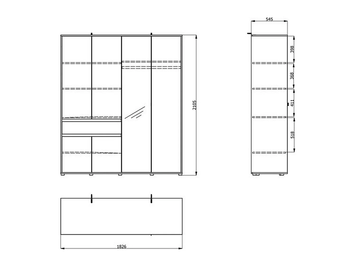 Großer Kleiderschrank Rifreddo, 4 Regalböden, 183x211h cm Braun Eiche Astknoten, Schlafzimmerschrank, 1 Schublade, Kleiderstange