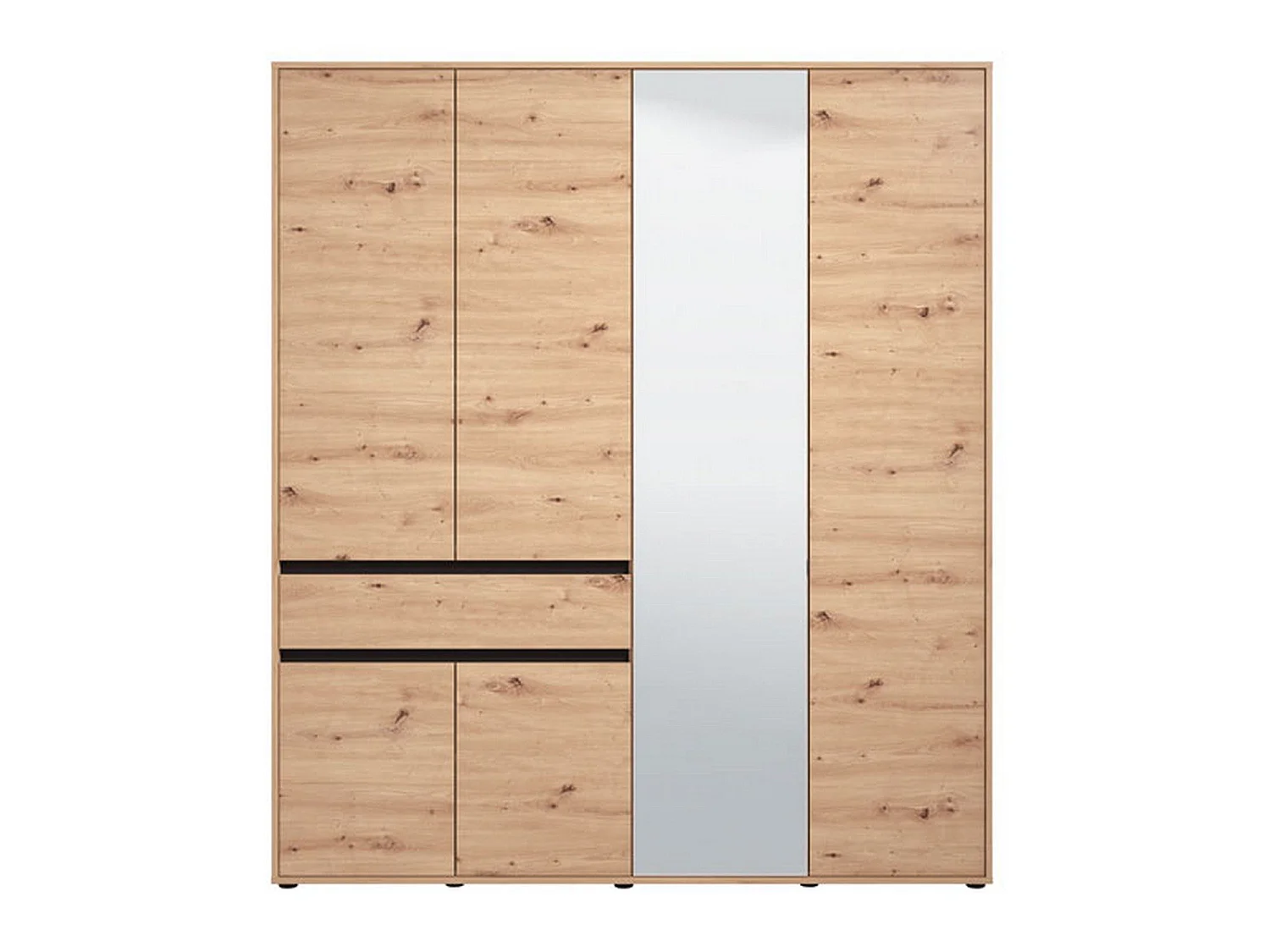 Großer Kleiderschrank Rifreddo, 4 Regalböden, 183x211h cm Braun Eiche Astknoten, Schlafzimmerschrank, 1 Schublade, Kleiderstange