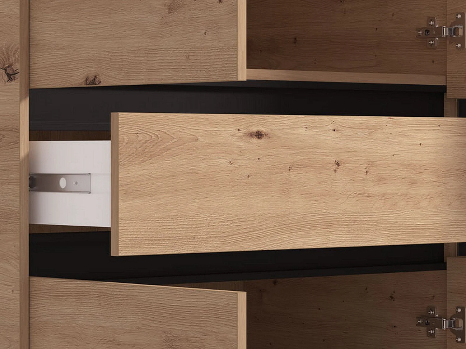 Großer Kleiderschrank Rifreddo, 4 Regalböden, 183x211h cm Braun Eiche Astknoten, Schlafzimmerschrank, 1 Schublade, Kleiderstange