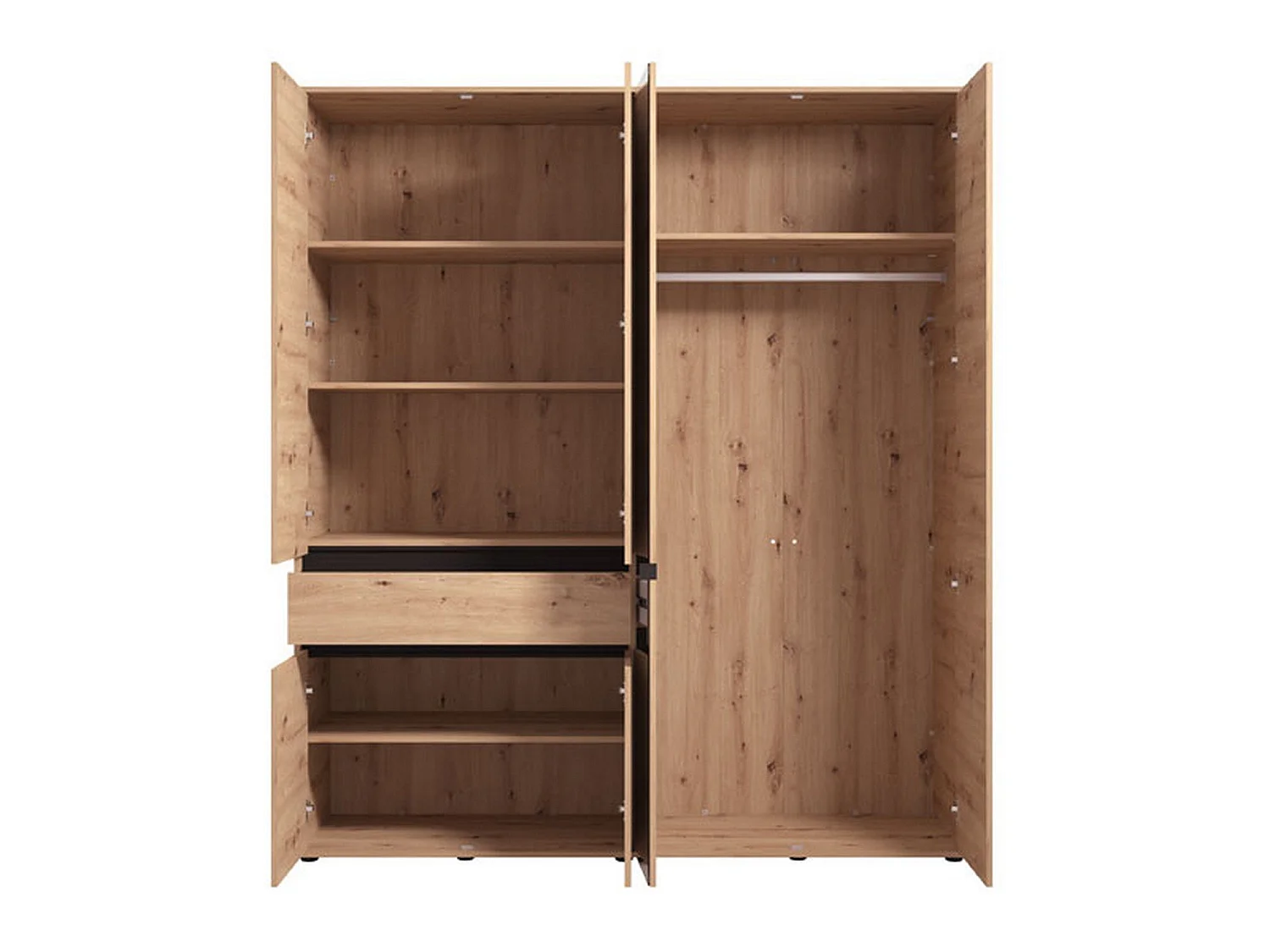 Großer Kleiderschrank Rifreddo, 4 Regalböden, 183x211h cm Braun Eiche Astknoten, Schlafzimmerschrank, 1 Schublade, Kleiderstange