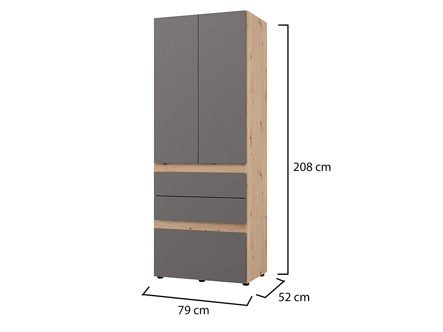 Guardaroba 2 Ante Venas, Appendiabiti, 79x208h cm Nero Antracite, Armadio Camera da Letto, un Ripiano, 2 Ante