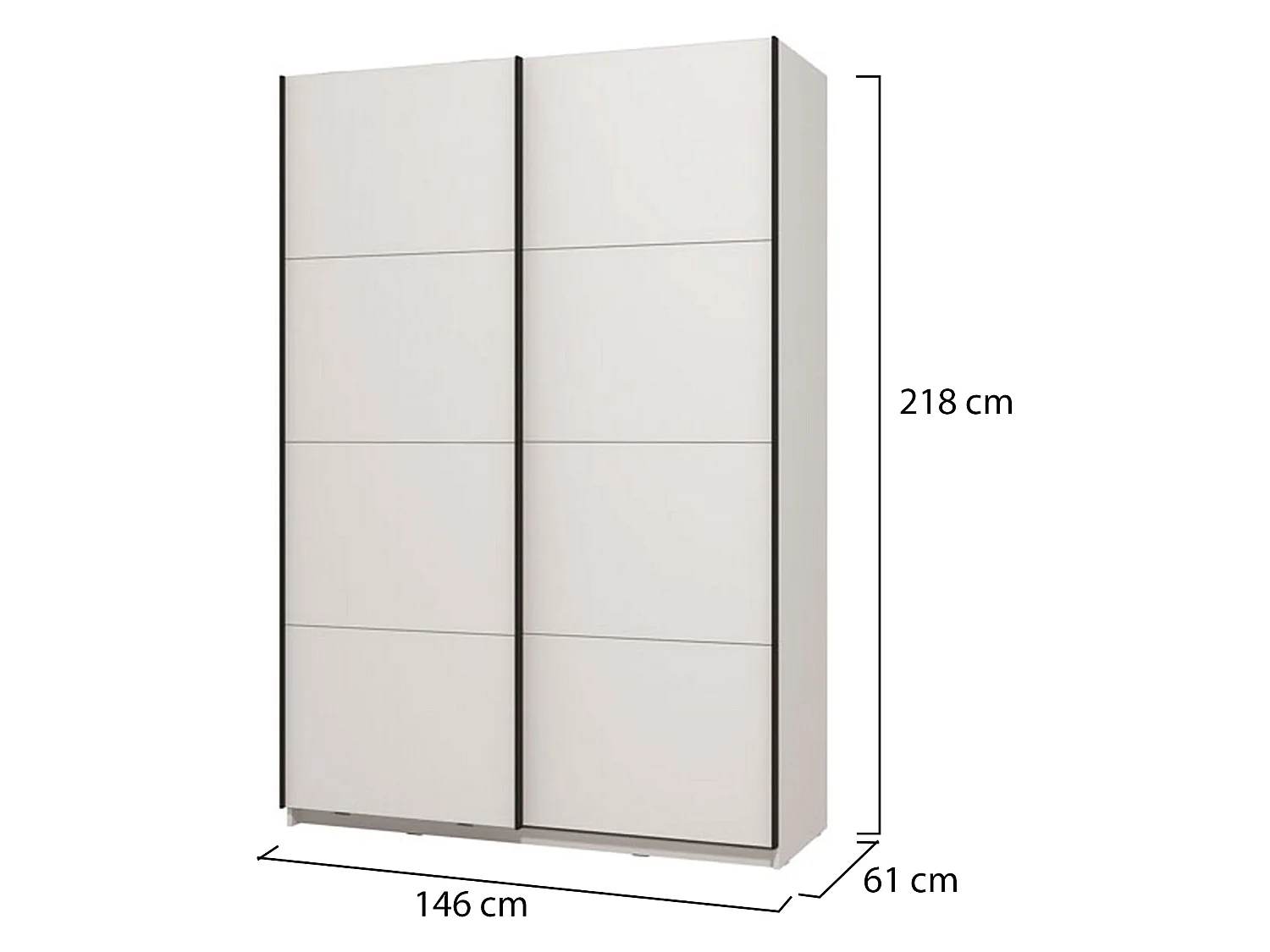 Großer Kleiderschrank Tredozio, Kleiderstange, 146x218h cm Weiß Matt, Schlafzimmer Schrank, 2 Regale, Schiebetüren
