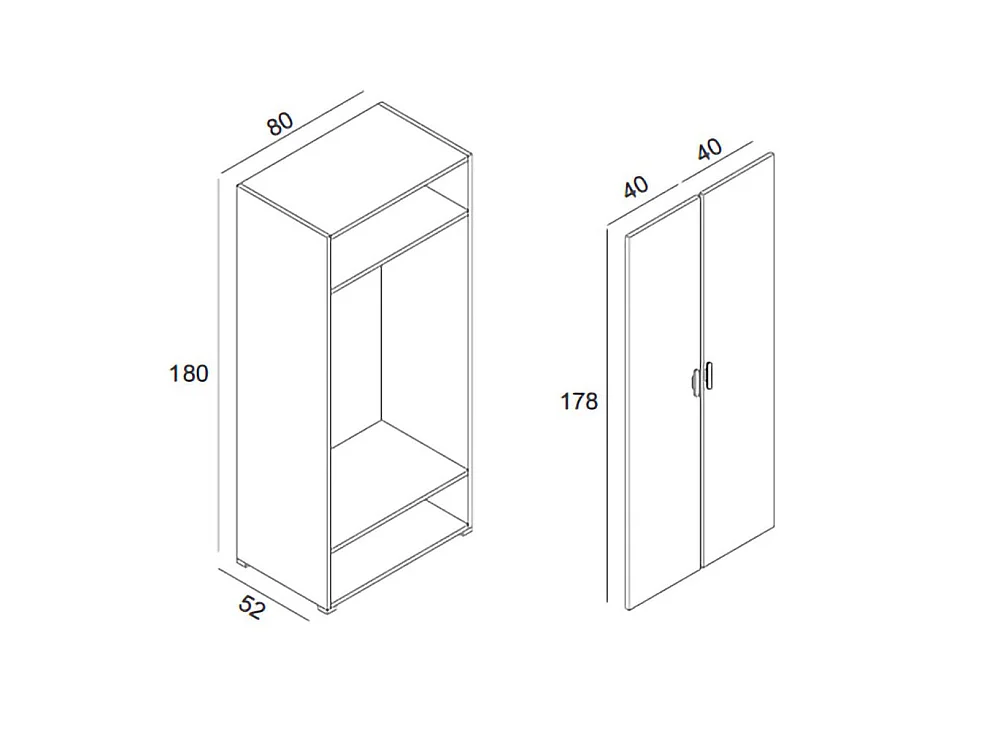Armoire 2 Portes Nigella, Porte-manteau Fabriqué en Italie, 52,00x180,00h cm Blanc, Armoire Chambre