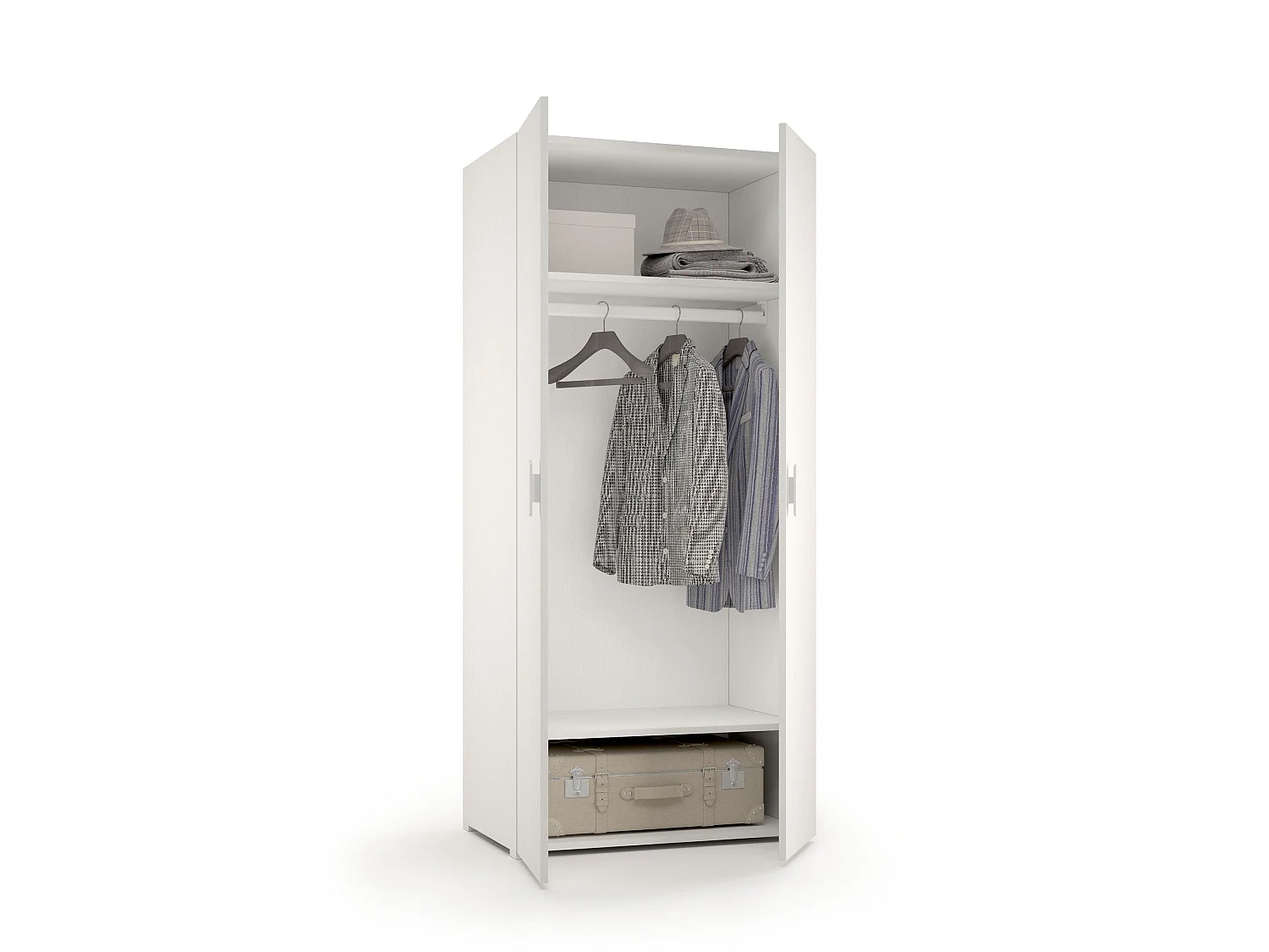 Armoire 2 Portes Nigella, Porte-manteau Fabriqué en Italie, 52,00x180,00h cm Blanc, Armoire Chambre