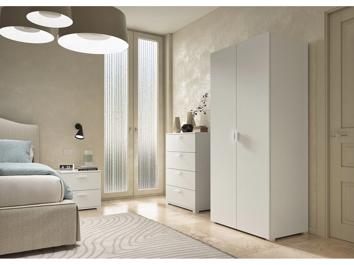 Armoire 2 Portes Nigella, Porte-manteau Fabriqué en Italie, 52,00x180,00h cm Blanc, Armoire Chambre