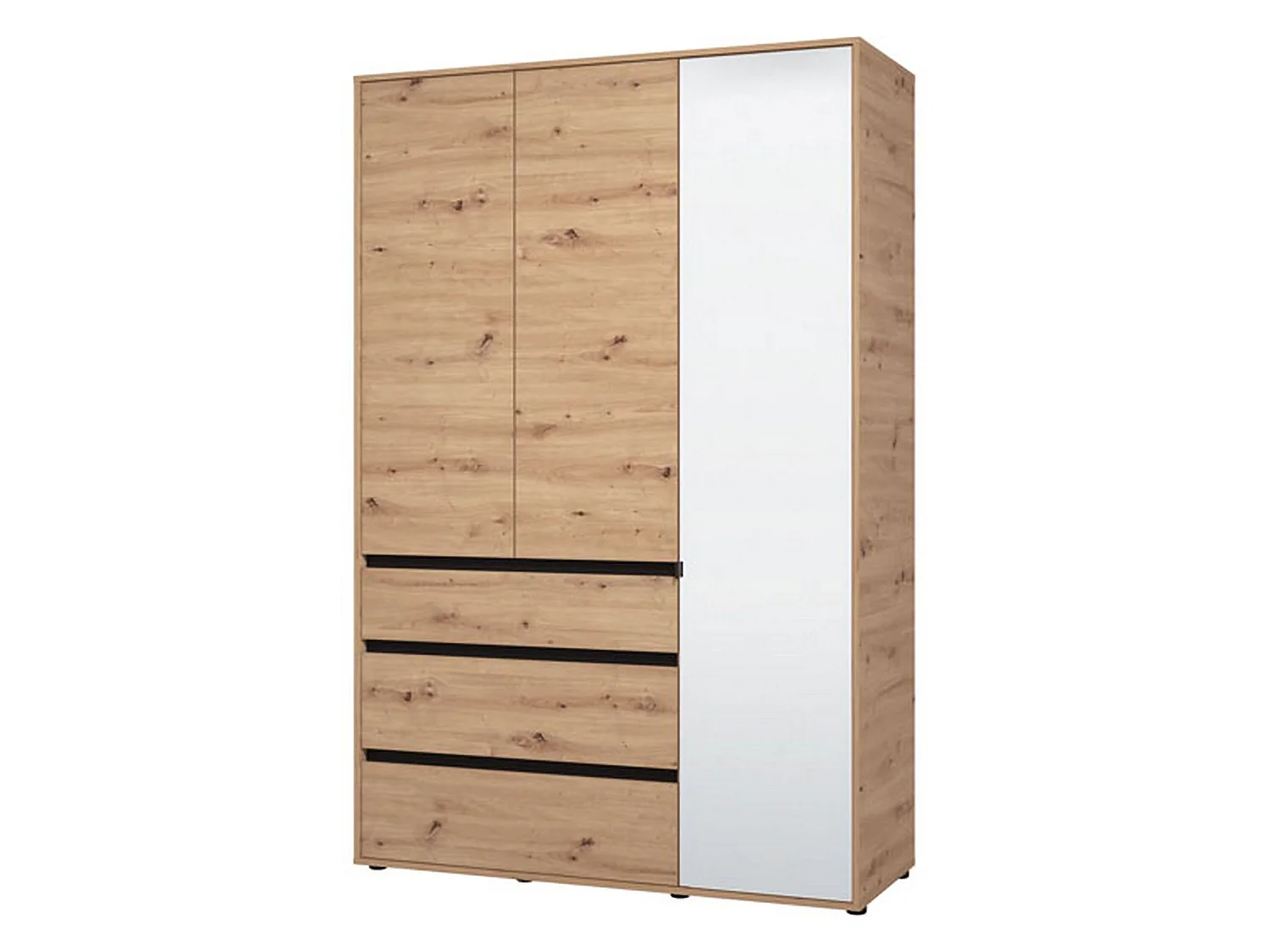 Kleiderschrank Ilbonoo mit 3 Türen, Kleiderstange, 138x55 cm, braun Eiche Astknoten, Schlafzimmer-Schrank, 3 Schubladen, 4 Böden