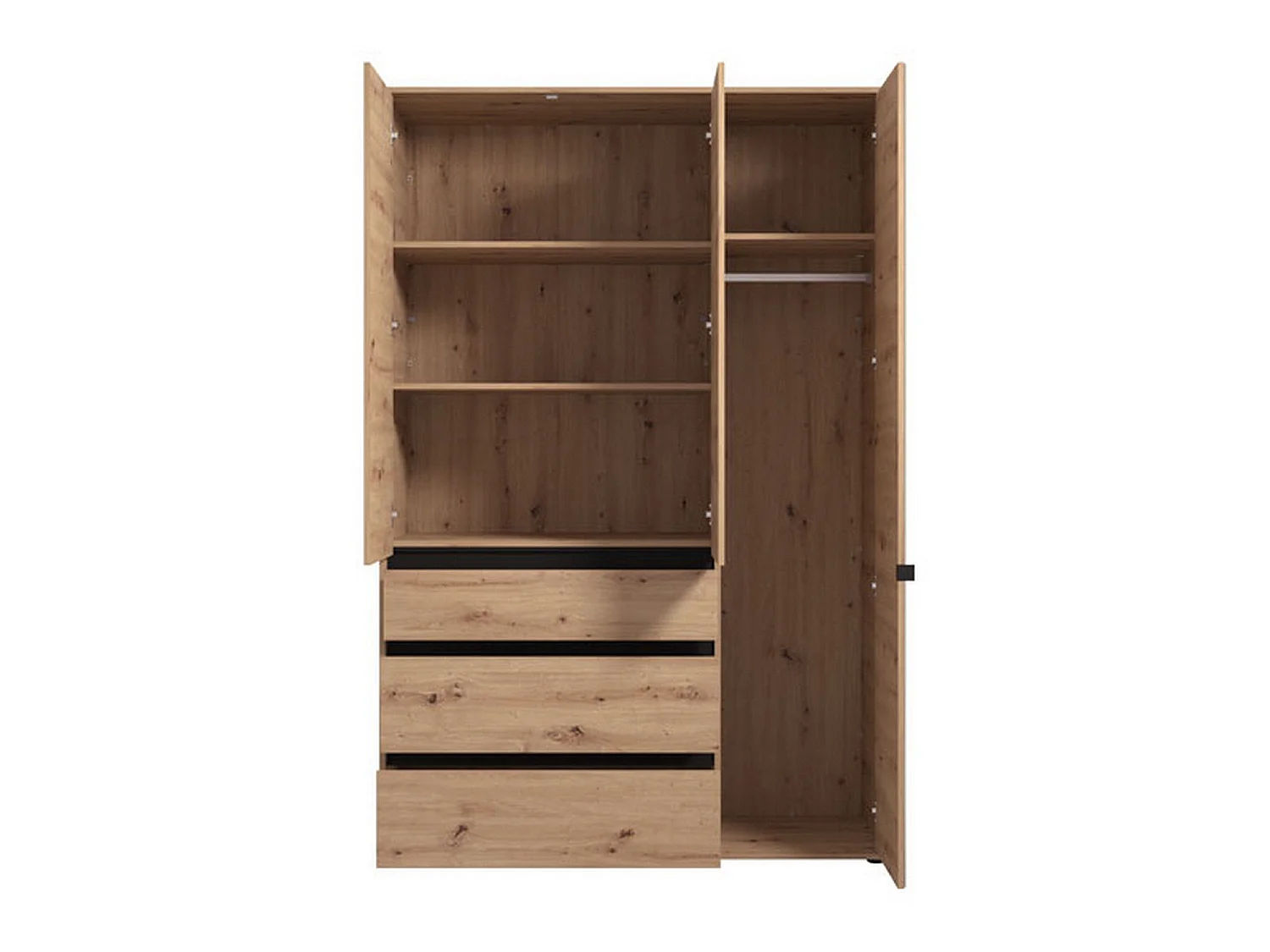 Kleiderschrank Ilbonoo mit 3 Türen, Kleiderstange, 138x55 cm, braun Eiche Astknoten, Schlafzimmer-Schrank, 3 Schubladen, 4 Böden