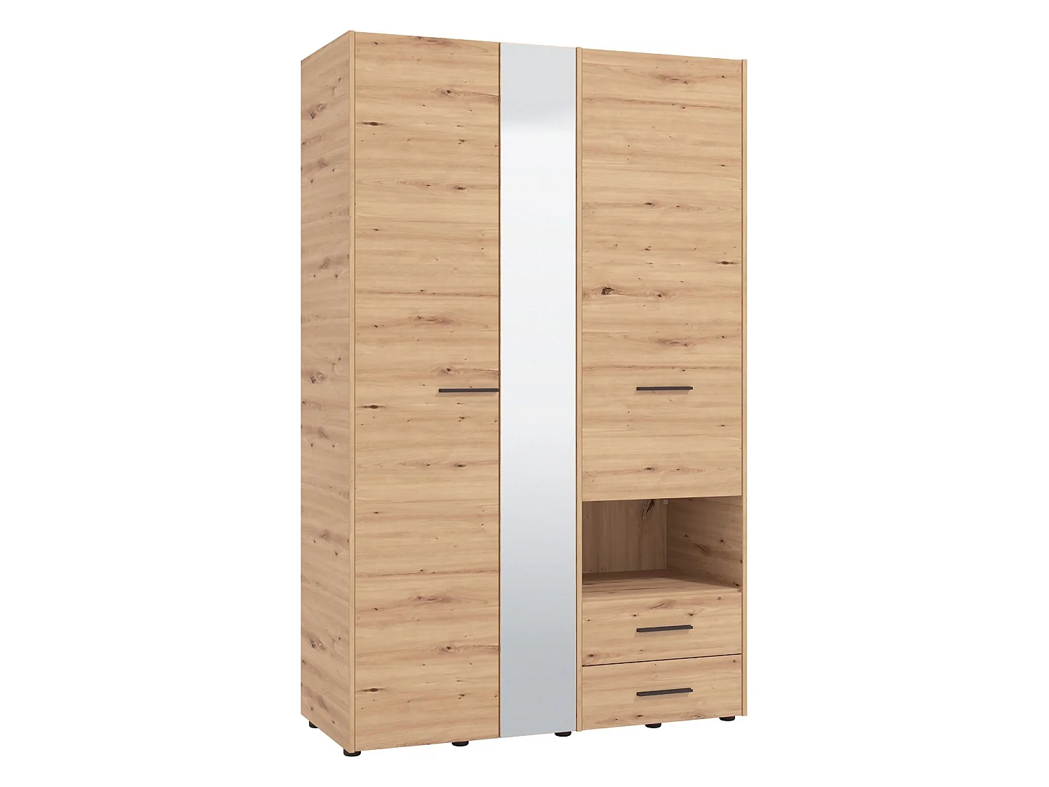 Guardaroba 3 Ante Molare, Appendiabiti, 128x54 cm Marrone Rovere Nodi, Armadio Camera da Letto, 2 Cassetti, 5 Ripiani