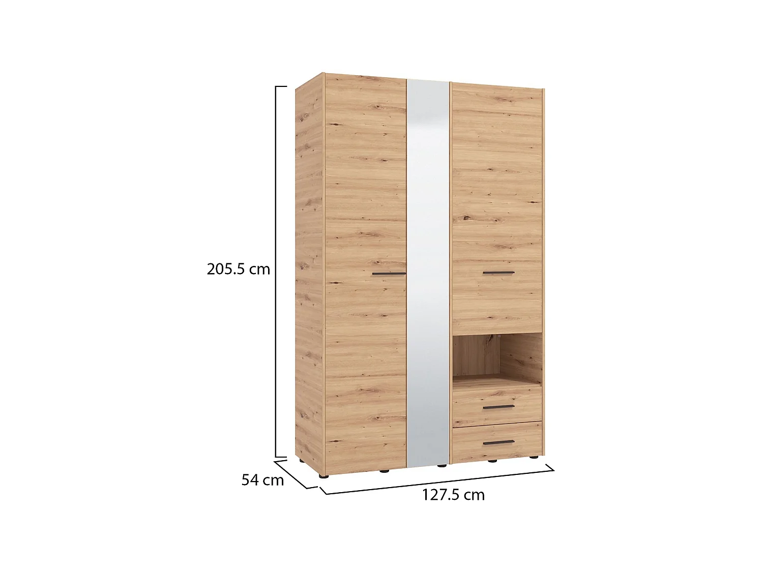 Guardaroba 3 Ante Molare, Appendiabiti, 128x54 cm Marrone Rovere Nodi, Armadio Camera da Letto, 2 Cassetti, 5 Ripiani