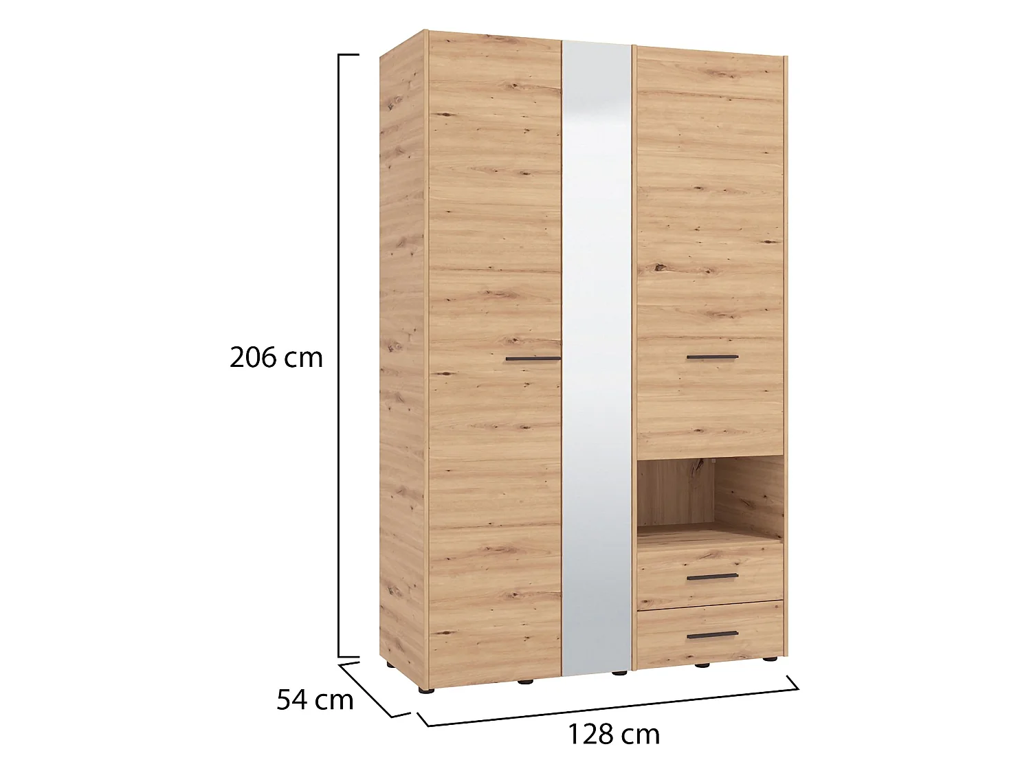 Guardaroba 3 Ante Molare, Appendiabiti, 128x54 cm Marrone Rovere Nodi, Armadio Camera da Letto, 2 Cassetti, 5 Ripiani