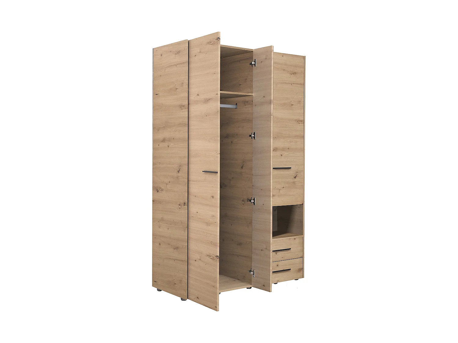 Guardaroba 3 Ante Molare, Appendiabiti, 128x54 cm Marrone Rovere Nodi, Armadio Camera da Letto, 2 Cassetti, 5 Ripiani