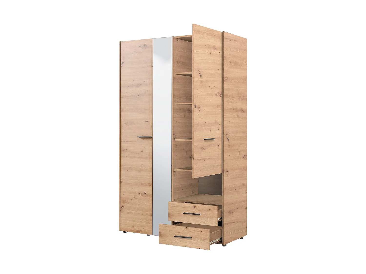 Guardaroba 3 Ante Molare, Appendiabiti, 128x54 cm Marrone Rovere Nodi, Armadio Camera da Letto, 2 Cassetti, 5 Ripiani