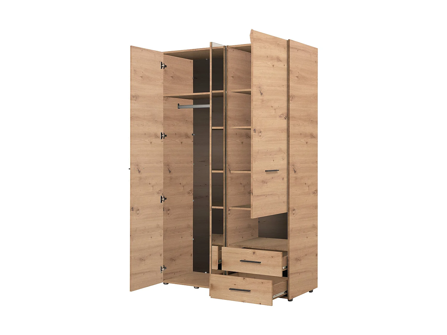 Guardaroba 3 Ante Molare, Appendiabiti, 128x54 cm Marrone Rovere Nodi, Armadio Camera da Letto, 2 Cassetti, 5 Ripiani