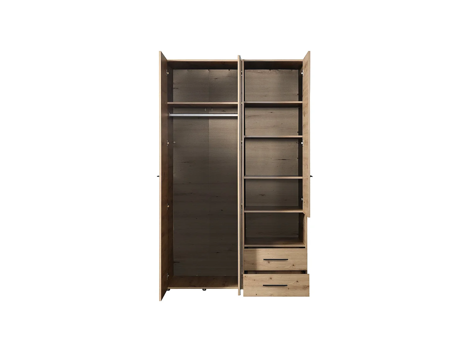 Guardaroba 3 Ante Molare, Appendiabiti, 128x54 cm Marrone Rovere Nodi, Armadio Camera da Letto, 2 Cassetti, 5 Ripiani
