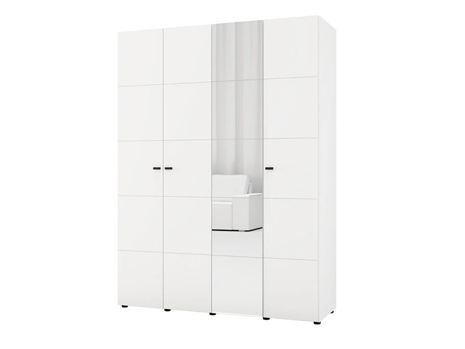 Großer Kleiderschrank Ifrane, Garderobe, 155x208h cm Mattweiß, Schlafzimmer-Schrank, 4 Regale, 6 Fächer