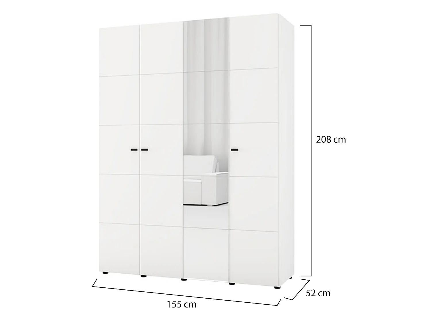 Großer Kleiderschrank Ifrane, Garderobe, 155x208h cm Mattweiß, Schlafzimmer-Schrank, 4 Regale, 6 Fächer