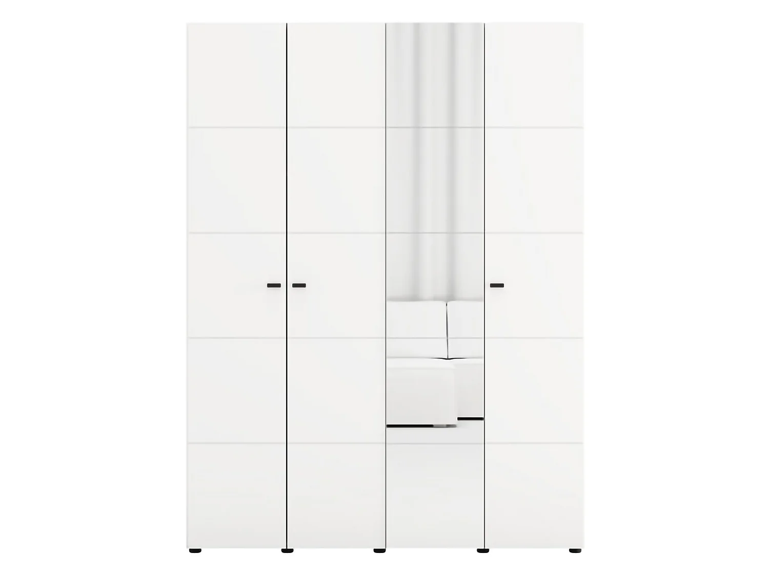 Großer Kleiderschrank Ifrane, Garderobe, 155x208h cm Mattweiß, Schlafzimmer-Schrank, 4 Regale, 6 Fächer