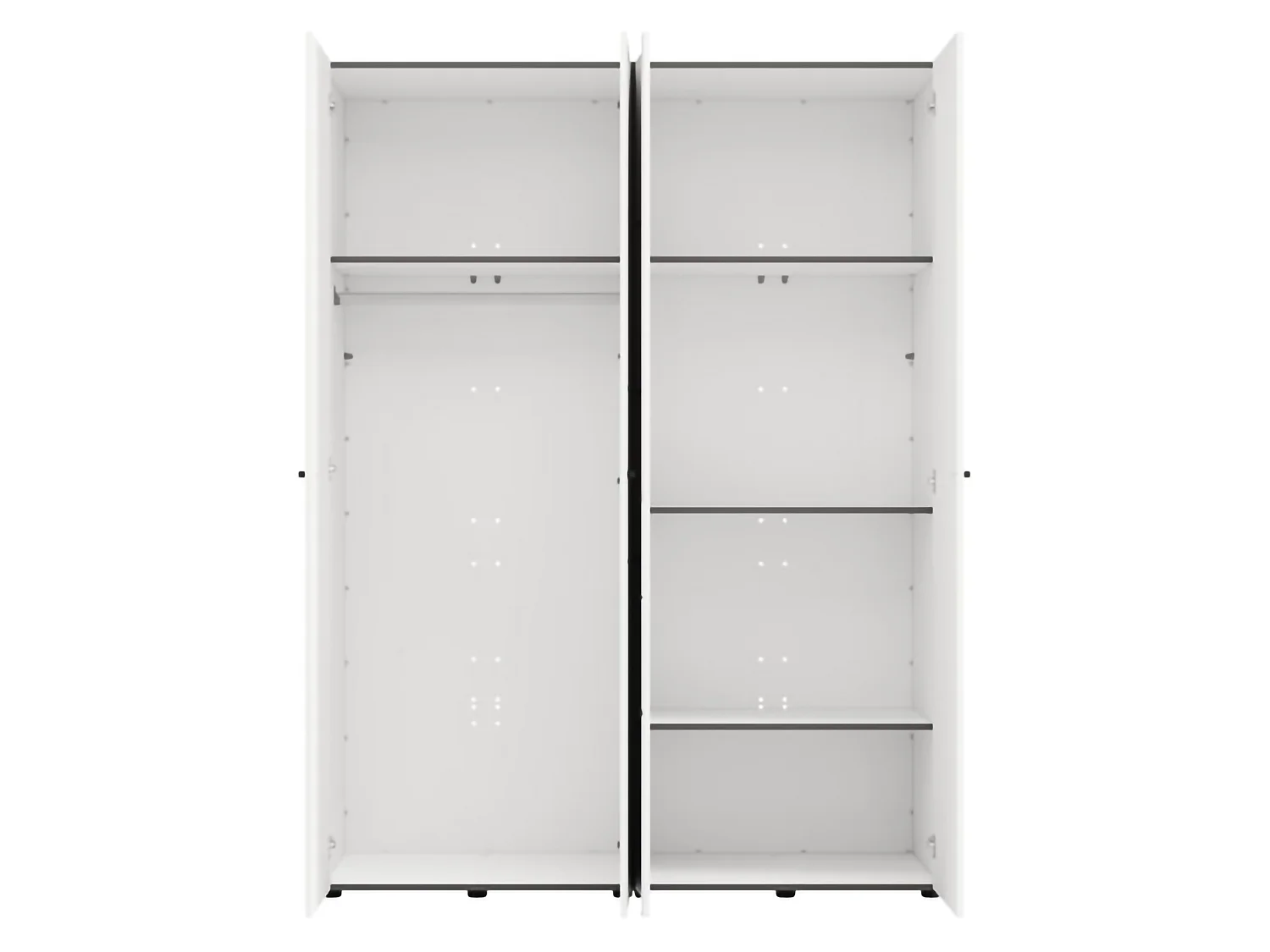 Großer Kleiderschrank Ifrane, Garderobe, 155x208h cm Mattweiß, Schlafzimmer-Schrank, 4 Regale, 6 Fächer