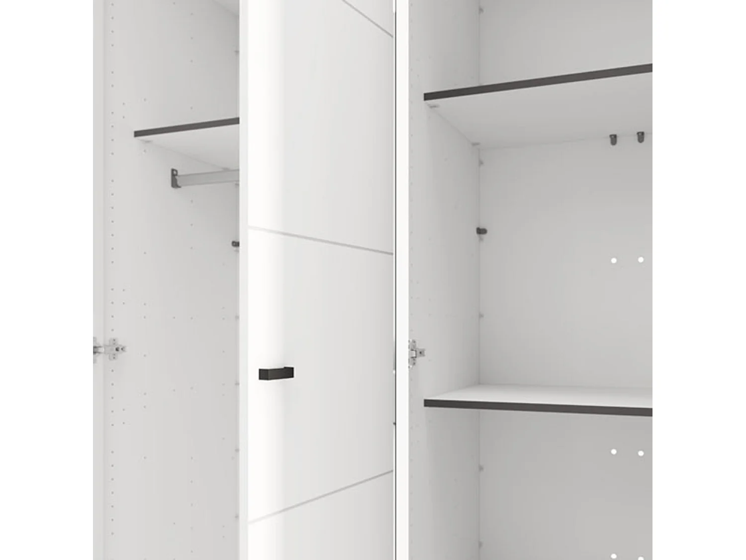 Großer Kleiderschrank Ifrane, Garderobe, 155x208h cm Mattweiß, Schlafzimmer-Schrank, 4 Regale, 6 Fächer