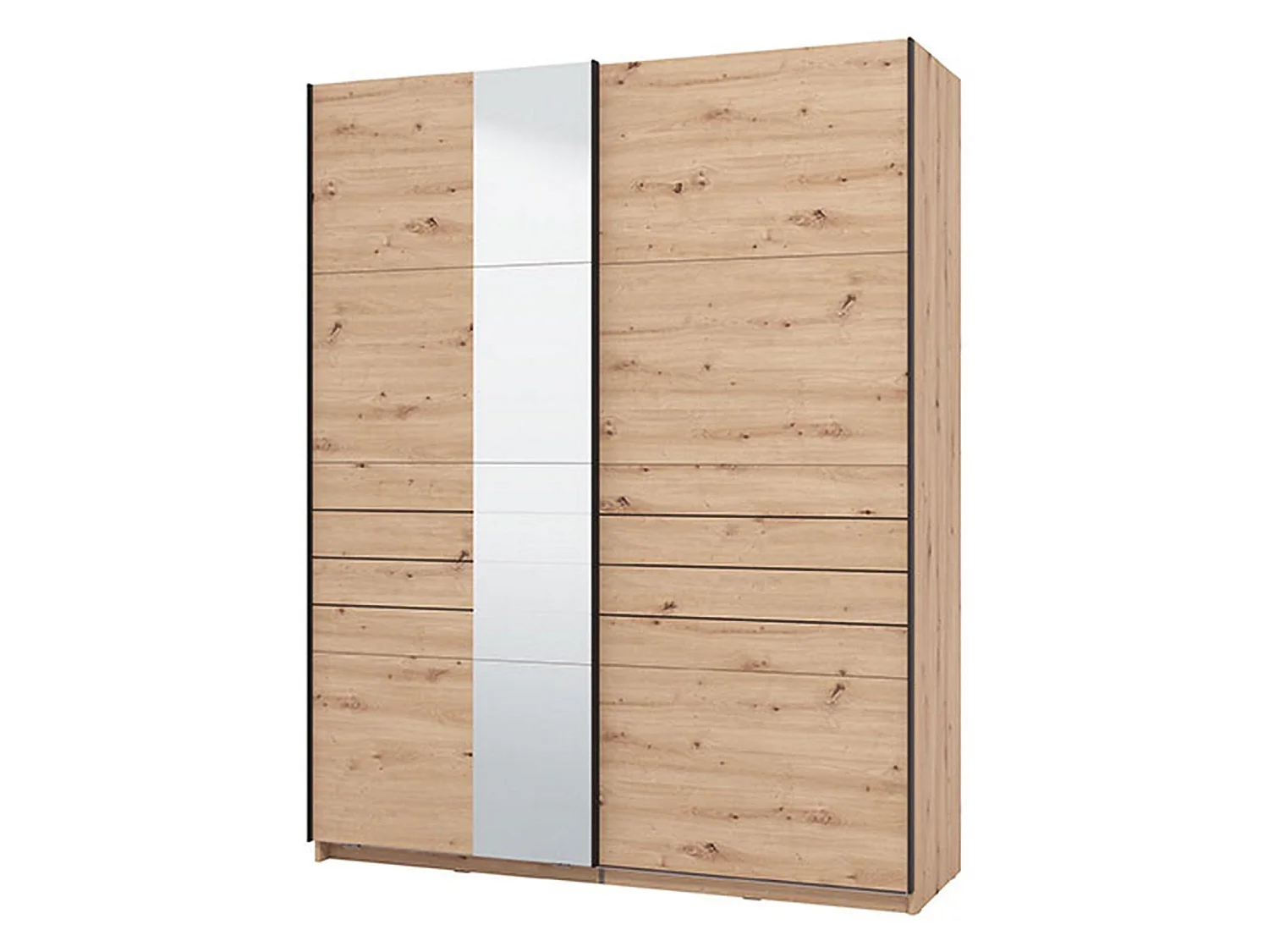 Großer Kleiderschrank Vialone, Garderobe, 146x218h cm Braun Eiche mit Astknoten, Schlafzimmer, 2 Böden, Schiebetüren